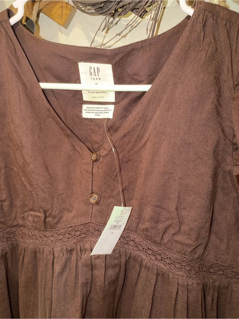 GAP Brown Tiered Cotton Dress with Lace Trim
